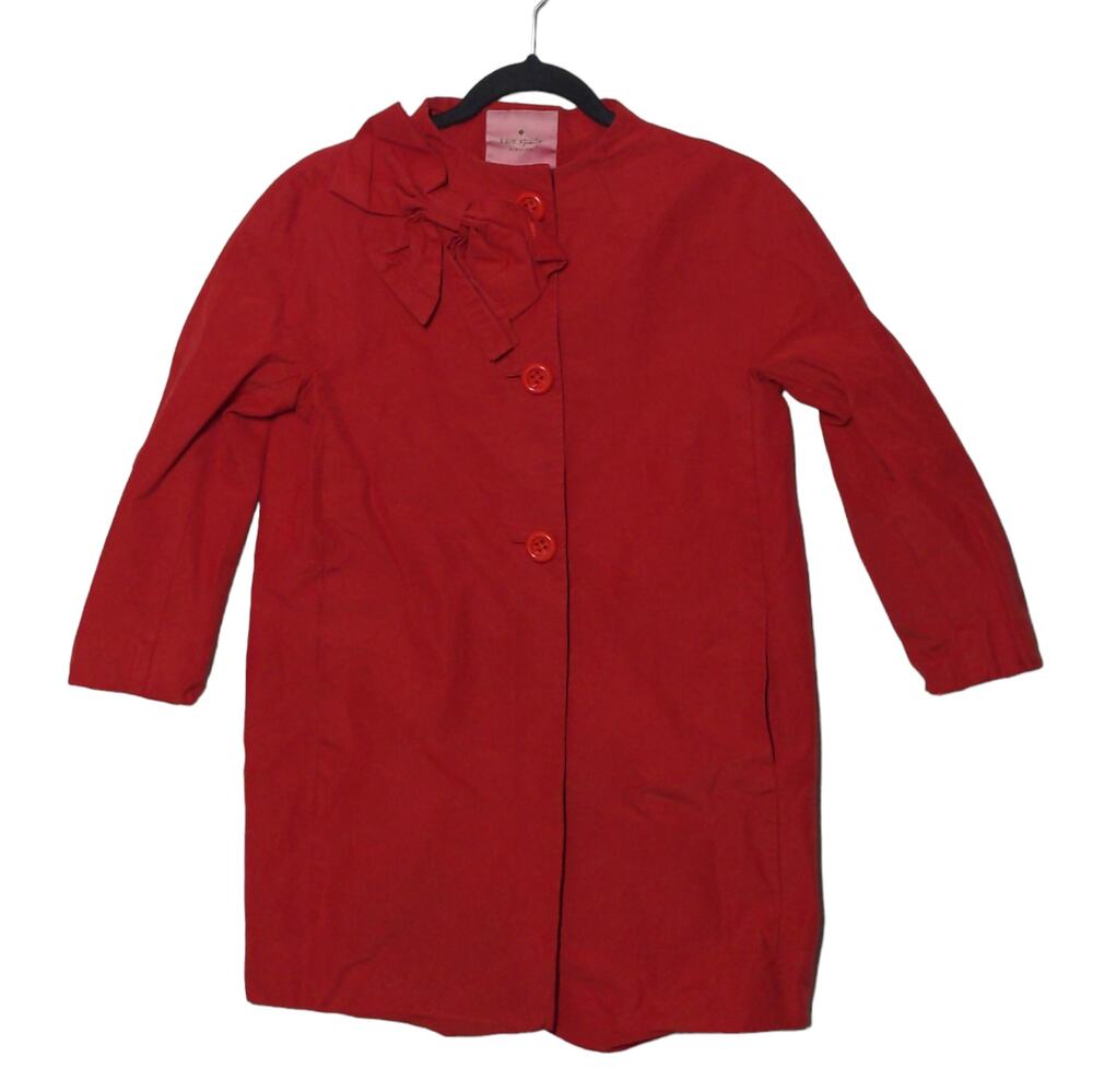 Kate Spade New York Womens Coat Red Cotton Silk Blend Button Pockets Bow S